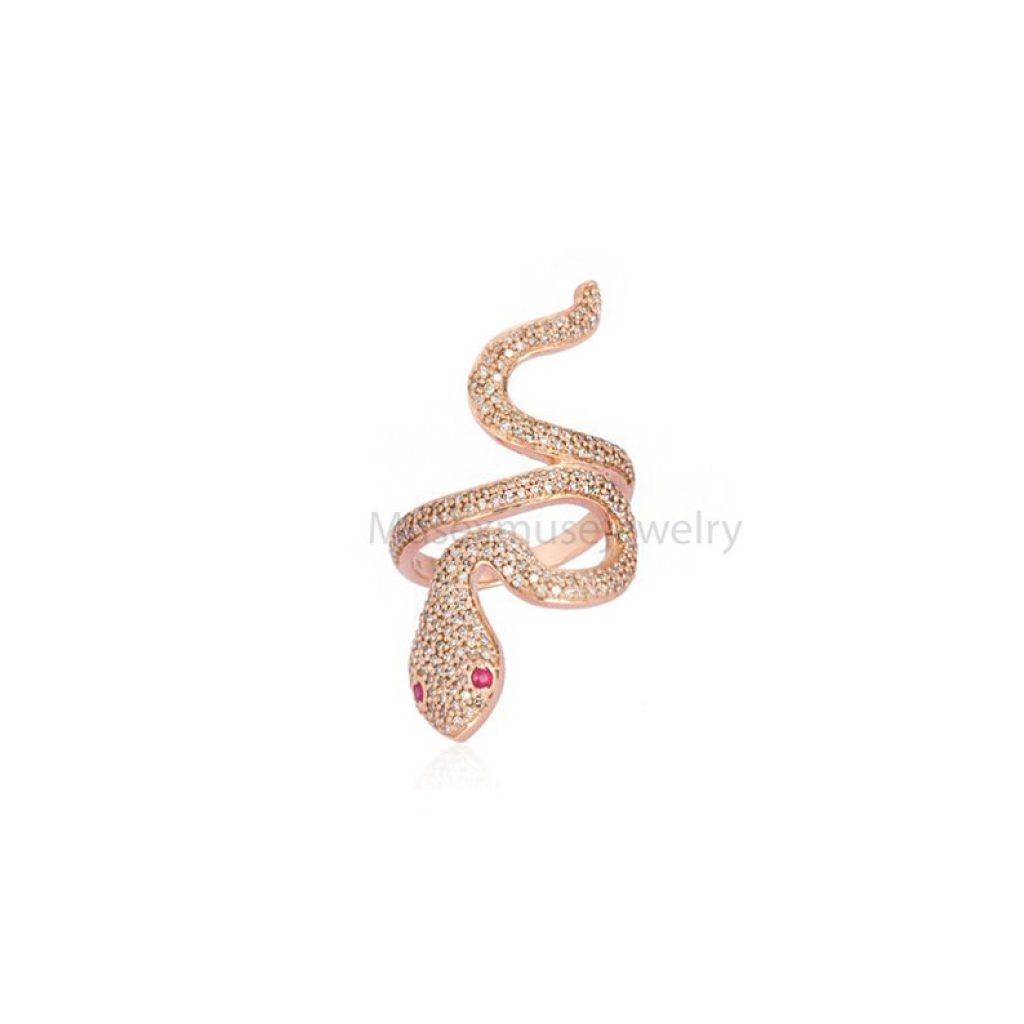 9K Gold Diamond Snake Long Ring Jewelry, 14k Gold Snake Ring Jewelry, Snake Gold jewelry For Women's