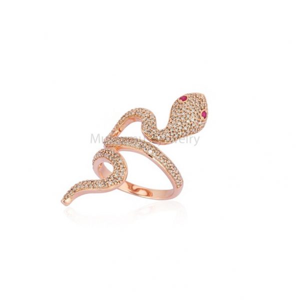 9K Gold Diamond Snake Long Ring Jewelry, 14k Gold Snake Ring Jewelry, Snake Gold jewelry For Women's