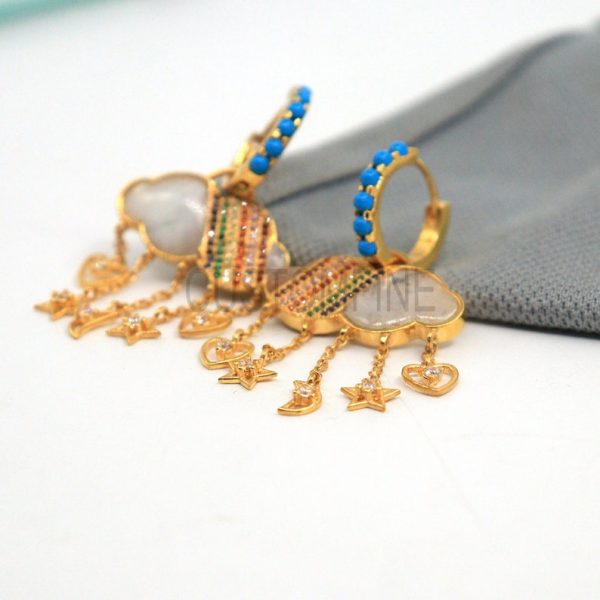 925 Sterling Silver Moonstone Hoop Earrings, Multisapphire Gold Hoop Earrings, Turquoise Hoop Earrings, Earrings Gift For Her
