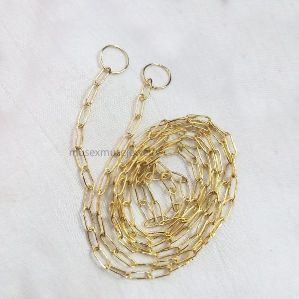Paper Clip Chain, Yellow Gold Plating Sterling Silver Paper Clip Link Chain Jewelry, Paper Clip Chain, Flat Drawn Cable Silver Chain Jewelry