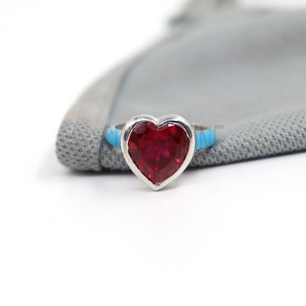 Christmas Gift!! Handmade Heart Shape Enamel Designer Ruby Gemstone Ring Jewelry, Silver Enamel Heart Ring For Women's