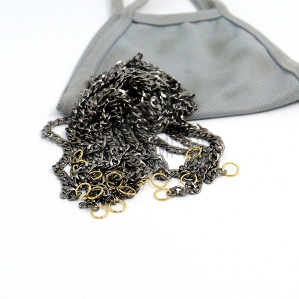 Black Oxidized With Gold Plating Jump Ring Curb Chain, Sterling Silver Link Chain Jewelry, Silver Chains, Handmade Gold Chain Necklace