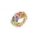14k Yellow Gold Rainbow Sapphire Cuban Handmade Ring. Link Ring, 14k Gold Ring, 14k Gold Links Ring Jewelry For Women's