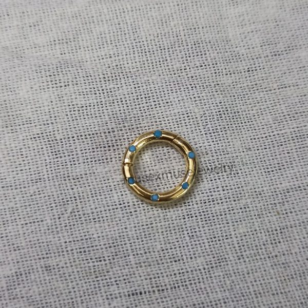 9k Yellow Gold Turquoise 10mm Round Charm Holder Enhnacer Lock, 9k Snap Lock, 9k Gold Charm Holder Lock