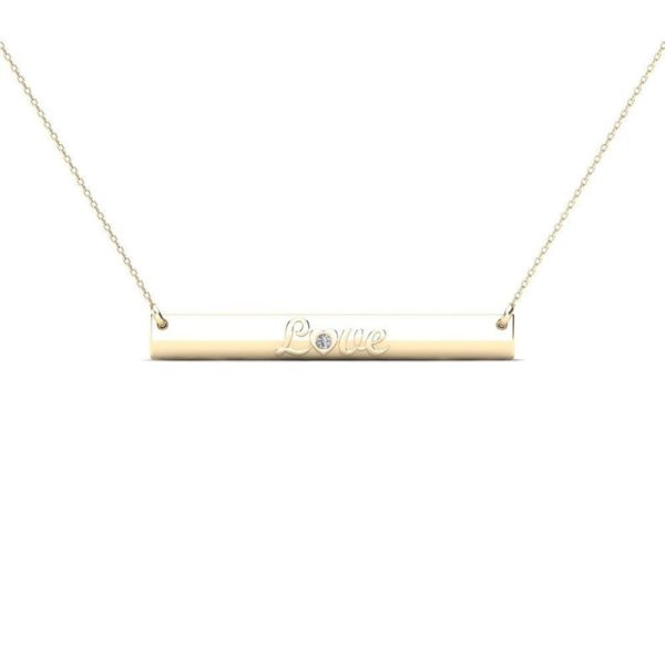 14K REAL Diamond Love Bar Necklace, Real Solid Gold Bazel Natural Genuine Diamond Minimalist Dainty Horizontal Bar Pendant Chain Necklace