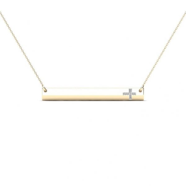 14K REAL Diamond Cross Bar Necklace, Real Solid Gold Pavé Natural Genuine Diamond Minimalist Dainty Horizontal Bar Pendant Chain Necklace