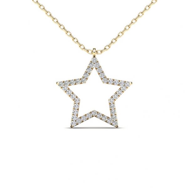 14K REAL Diamond Open Star Necklace, Real Solid Gold Micropave Natural Genuine Diamond Minimalist Dainty Star Charm Pendant Chain Necklace