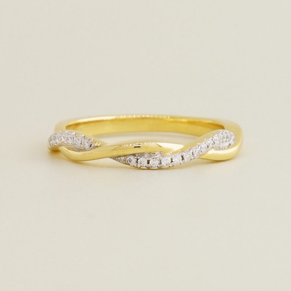14K REAL Diamond Twist Half Eternity Band Ring Solid Gold Diamond Minimalist Wedding Engagement Anniversary Bridal Stacker Layering Ring