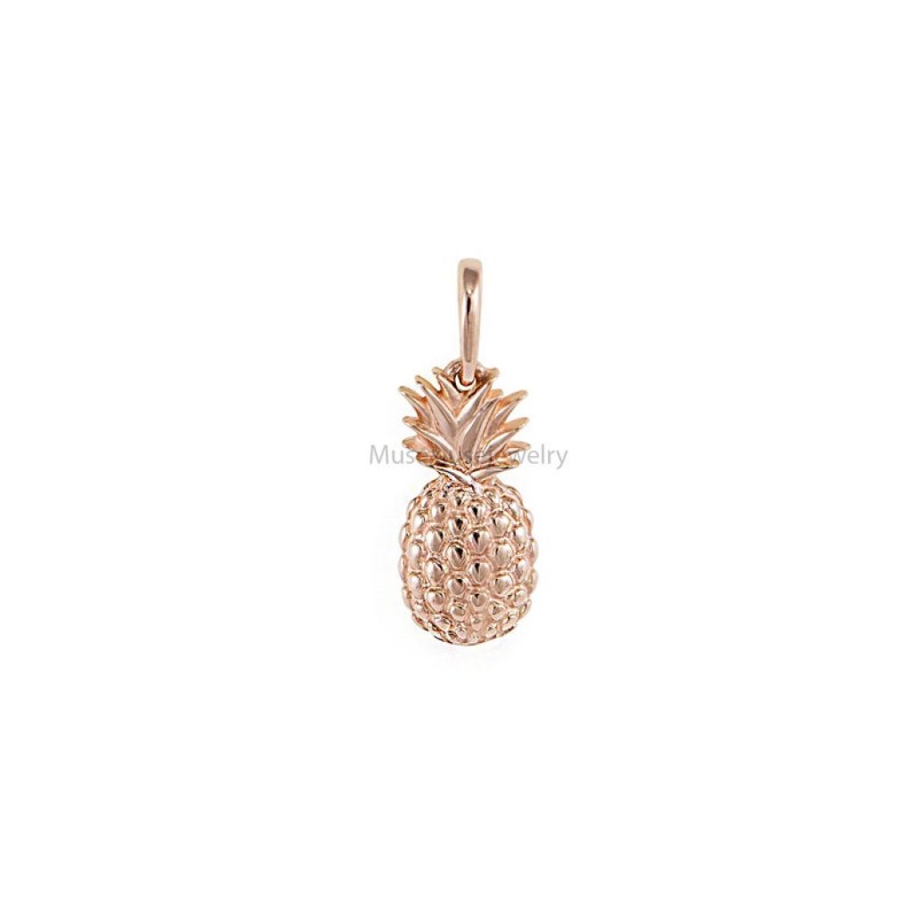 Rose Gold Plating Handmade Sterling Silver Pineapple Shape Charms Pendant Jewelry, Silver Pineapple Charms