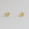 14K REAL Solid Gold Diamond CZ Wild Sunflower Stud Earrings, Upper Earlobe Cartilage Tragus Ear Post Push-back Stud Piercing Earrings