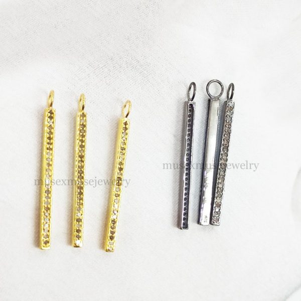 Pave Diamond Sterling Silver Spike Stick Pendant, Diamond Stick Pendant Jewelry, Diamond Stick Pendant, Diamond Spike Pendant