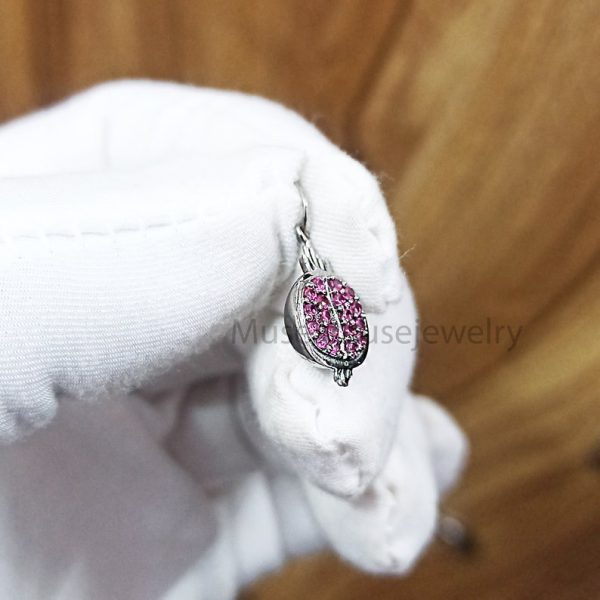 Ruby Pomegranate, 925 Sterling Silver Ruby Valentine Pomegranate Pendant Charm, Silver Pomegranate Necklace, Silver Charms