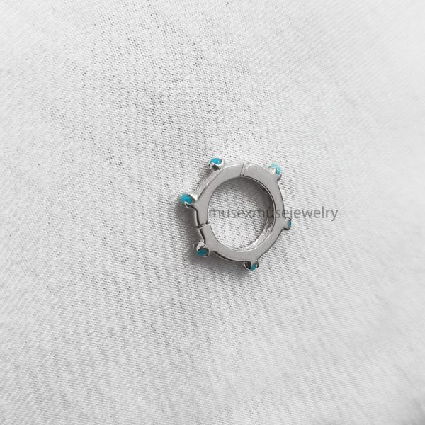 Turquoise Round Enhancer Handmade Lock, 12mm Round Charm Holder, Gold Clicker Ring Lock, Enhancer link lock, Turquoise Push Lock Jewelry