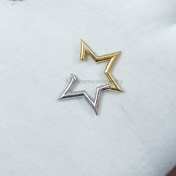 Two Tone Plating Star Shape Charms Holder, Silver Charms Holder Lock, 925 Silver Push Lock, Silver Enhancer Jewelry, Charm Holder Lock