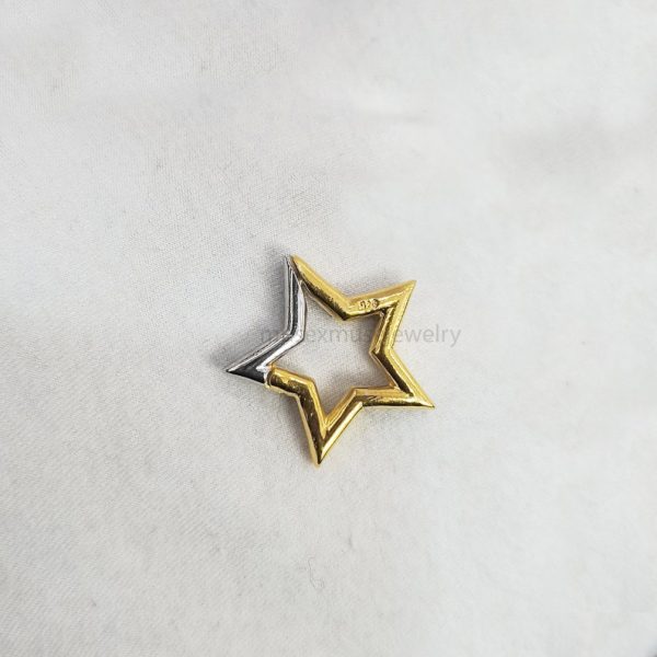 Two Tone Plating Star Shape Charms Holder, Silver Charms Holder Lock, 925 Silver Push Lock, Silver Enhancer Jewelry, Charm Holder Lock