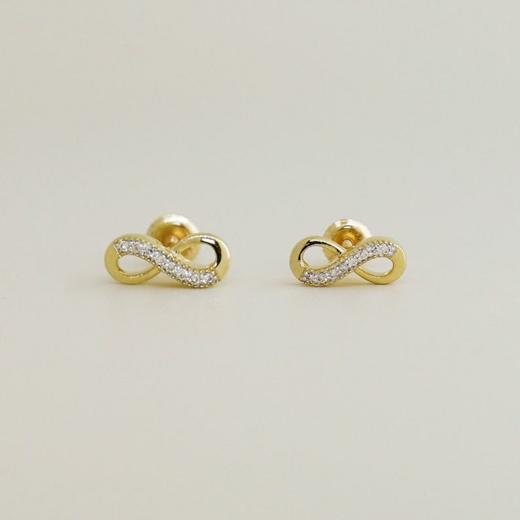 14K REAL Diamond Baby Infinity Stud Earring Real Solid Gold Natural Genuine Diamond Cartilage Helix Tragus Conch Flat Ear Post Stud Piercing