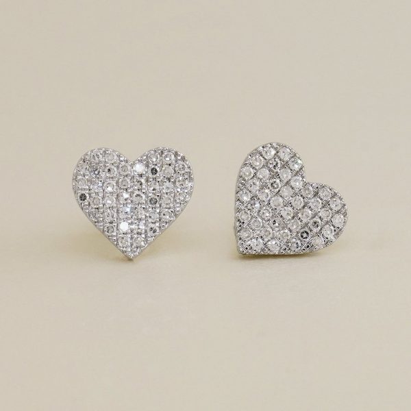 14K REAL Diamond Baby Mini Heart Stud Earrings, Real Solid Gold Micropavé Genuine Natural Diamond Ear Post Screw-back Stud Piercing Earrings