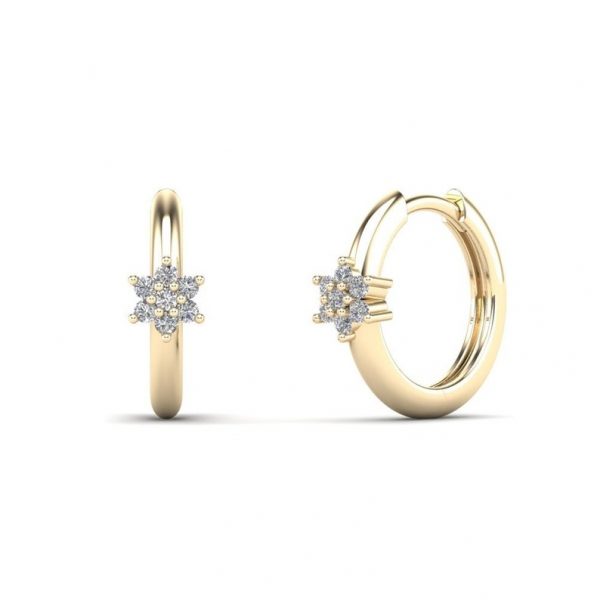14K REAL Diamond Flower Hoop Earrings, Real Solid Gold Natural Genuine Diamond Cartilage Tragus Helix Conch Huggie Hinge Hoop Ear Piercing