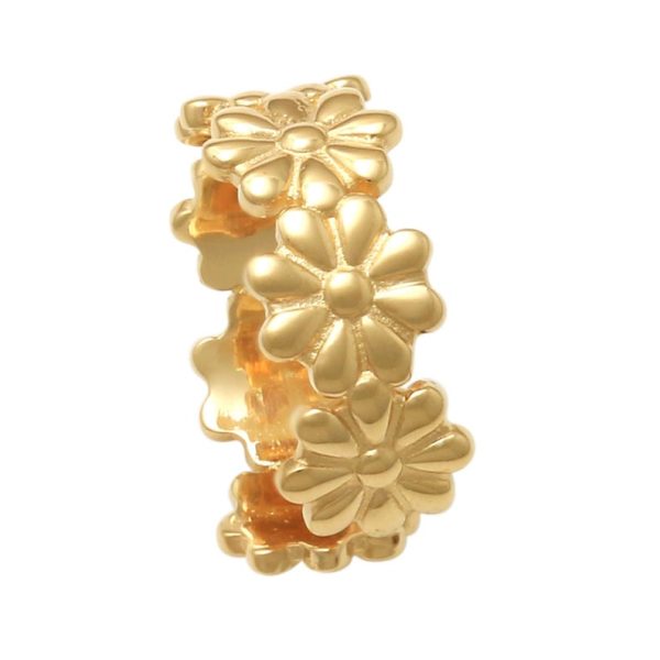 14K REAL Solid Gold Flower Ear Cuff Ring, Golden Cartilage Conch Helix No Piercing Kids Ear Cuff Wrap Earring
