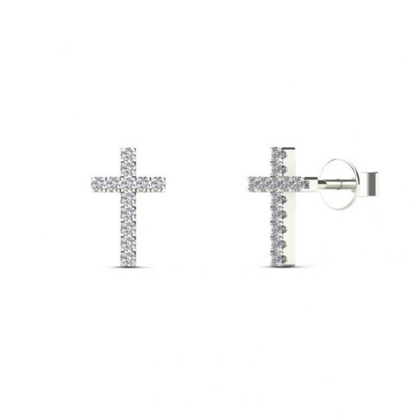 14K REAL Diamond Baby Cross Stud Earring Real Solid Gold Natural Genuine Diamond Cartilage Helix Tragus Conch Flat Ear Post Stud Piercing