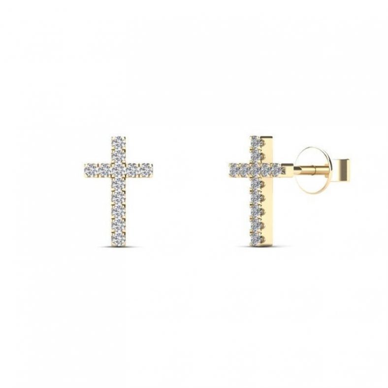14K REAL Diamond Baby Cross Stud Earring Real Solid Gold Natural Genuine Diamond Cartilage Helix Tragus Conch Flat Ear Post Stud Piercing