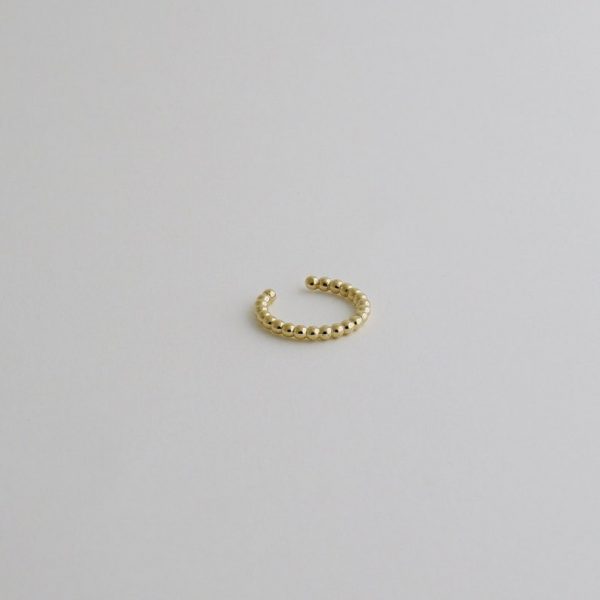 14K REAL Solid Gold Beaded Bold Thick Minimalist Ear Cuff Ring, Golden Beaded Cartilage Conch Helix No Piercing Kids Ear Cuff Wrap Earring