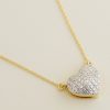 14K REAL Diamond Heart Necklace, Real Solid Gold Pave Natural Genuine Diamond Minimalist Open Heart Pendant Chain Necklace