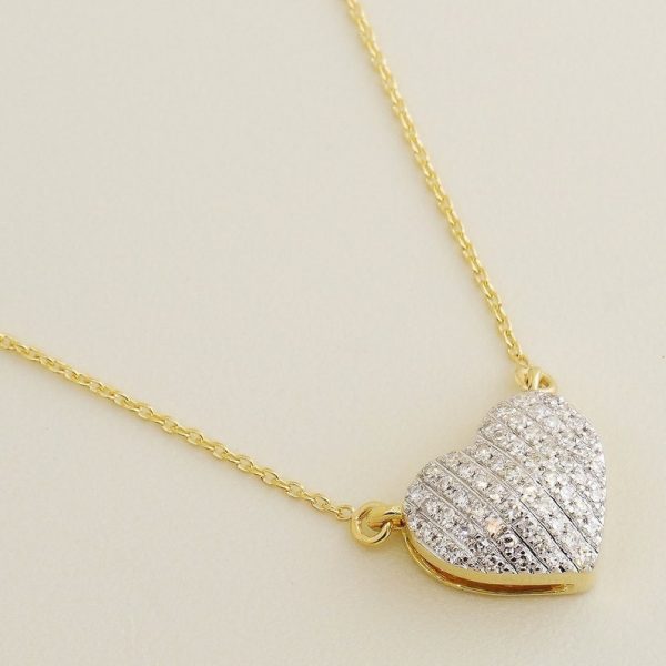 14K REAL Diamond Heart Necklace, Real Solid Gold Pave Natural Genuine Diamond Minimalist Open Heart Pendant Chain Necklace