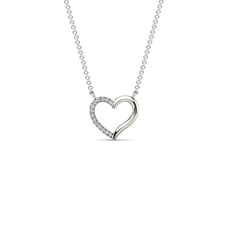 14K REAL Diamond Open Heart Necklace, Real Solid Gold Pave Natural Genuine Diamond Minimalist Open Heart Pendant Chain Necklace