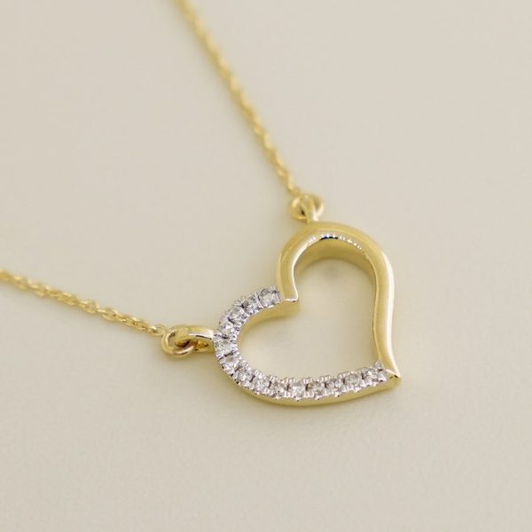 14K REAL Diamond Open Heart Necklace, Real Solid Gold Pave Natural Genuine Diamond Minimalist Open Heart Pendant Chain Necklace