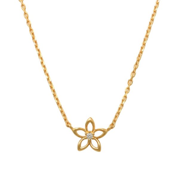 14K REAL Solid Gold Solitaire Diamond CZ Flower Necklace, Tiny Mini Baby Flower Diamond CZ Minimalist Dainty Charm Pendant Chain Necklace