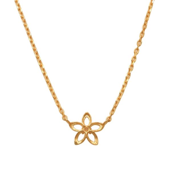 14K REAL Solid Gold Solitaire Diamond CZ Flower Necklace, Tiny Mini Baby Flower Diamond CZ Minimalist Dainty Charm Pendant Chain Necklace