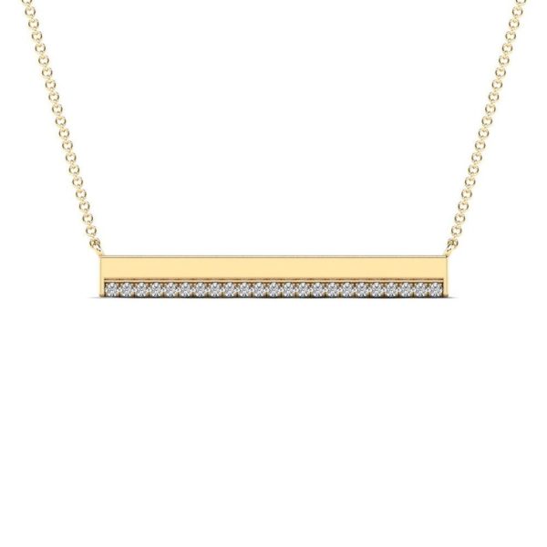14K REAL Diamond Skinny Bar Necklace, Real Solid Gold Pave Natural Genuine Diamond Minimalist Dainty Horizontal Bar Pendant Chain Necklace