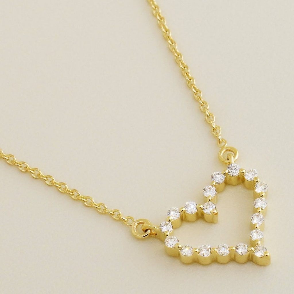 14K REAL Diamond Heart Necklace Real Solid Gold Pave Natural Genuine Diamond Minimalist Dainty Horizontal Bar Pendant Chain Necklace