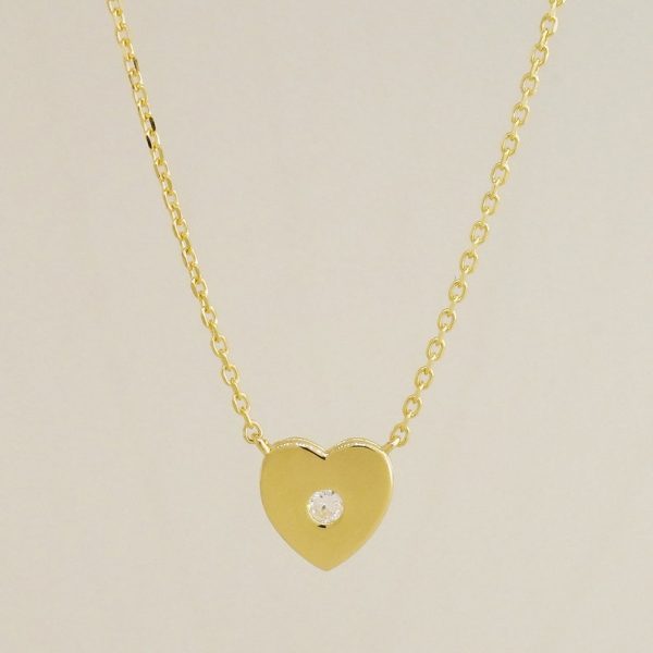 14K REAL Solid Gold Diamond Heart Pendant Chain Necklace Charm, Minimalist Dainty Charm Chain Necklace