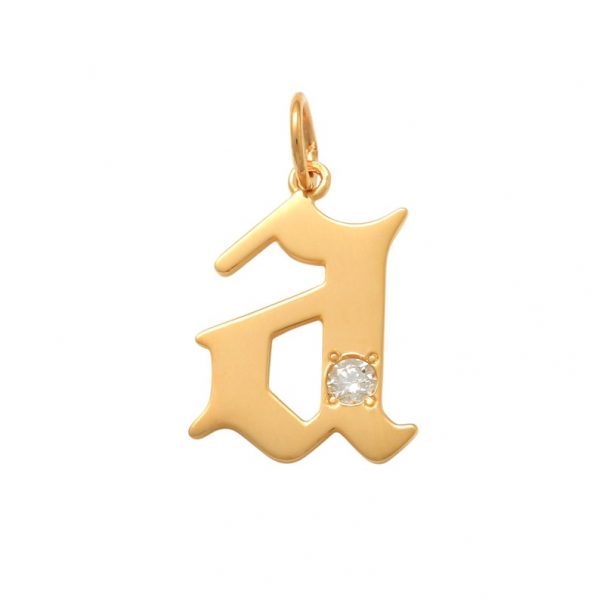 14K REAL Diamond Gothic Initial Charm Pendant Real Solid Gold Natural Genuine Diamond Old English Initial Charm Pendant for Chain Necklace