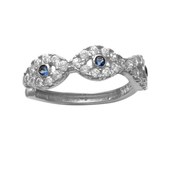14K REAL Solid Gold Sapphire Blue Diamond CZ Evil Eye Ear Cuff Ring, Diamond CZ Cartilage Conch Helix No Piercing Ear Cuff Wrap Earring
