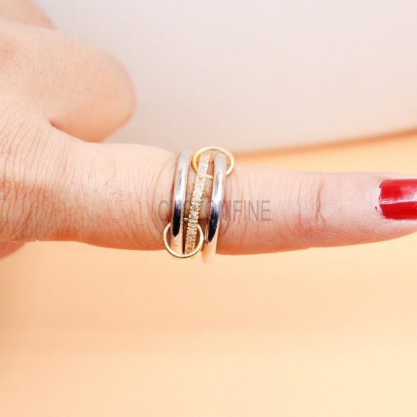 925 Sterling Silver Connector Band Ring Jewelry, Three Finger Connector Ring, Three Connector Band Ring, Link Ring