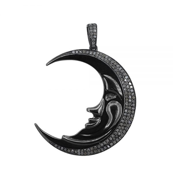 925 Sterling Silver Pave 1.07 Ct Diamond Crescent Moon Pendant Silver Fashion Jewelry