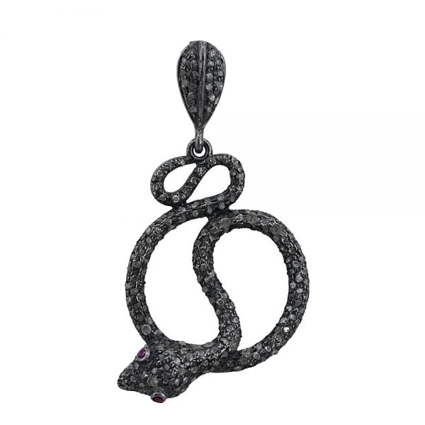 Natural 0.8 Ct Diamond Cobra Snake Pendant Sterling Silver Ruby Gemstone Jewelry