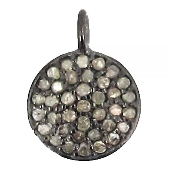 925 Sterling Silver 0.36Ct Diamond Pave Disc Charm Pendant Jewelry