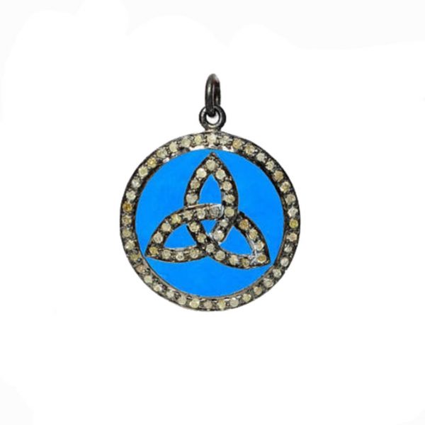 Sterling Silver Natural Pave Diamond Designer Blue Enamel Charm Pendant Jewelry WHOLESALE
