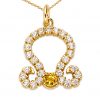 Leo Zodiac Horoscope Diamond and Genuine Peridot Pendant Necklace In Solid Gold