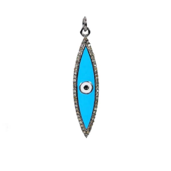 Sterling Silver Natural Diamond Pave Evil Eye Design Enamel Pendant Fine Jewelry Wholesale