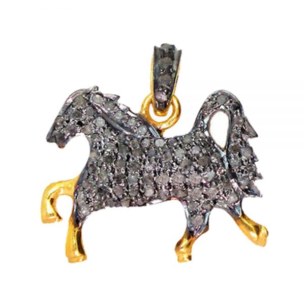 Diamond Pave HORSE Charm Pendant 20×15 MM Designer Sterling Silver Child Jewelry