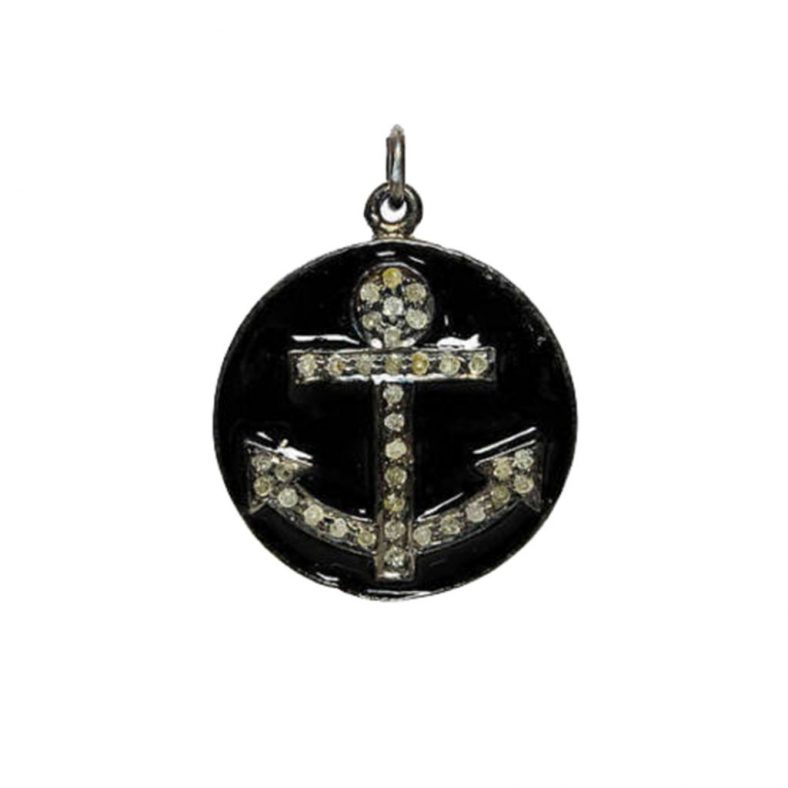 Black Enamel Diamond Anchor Charm Pendant 925 Sterling Silver Vintage Jewelry Wholesale
