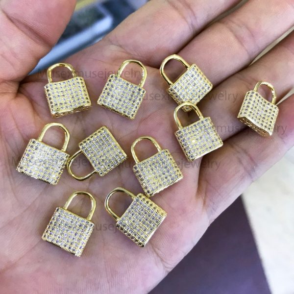 925 Sterling Silver Handmade Lock Diamond Pendant Necklace, Diamond Lock Pendant, Lock Jewelry For Women's