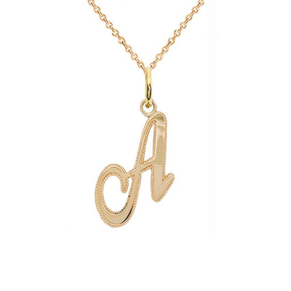 Cursive Letter Initial Pendant Necklace in Solid Gold (SMALL - LARGE)