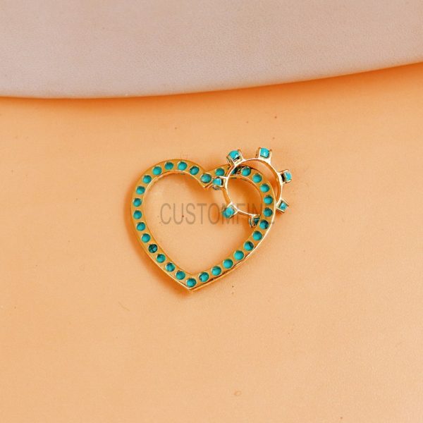 14K Gold Turquoise Heart Enhancer Necklace, 14K Gold Turquoise Charms Holder, 14k Gold Round Ball Charms Holder, Gold Dainty Heart Pendant