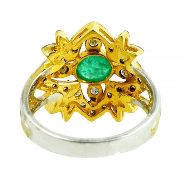 Gemstone Emerald Sterling Silver Pave Diamond Ring Vintage Look Jewelry